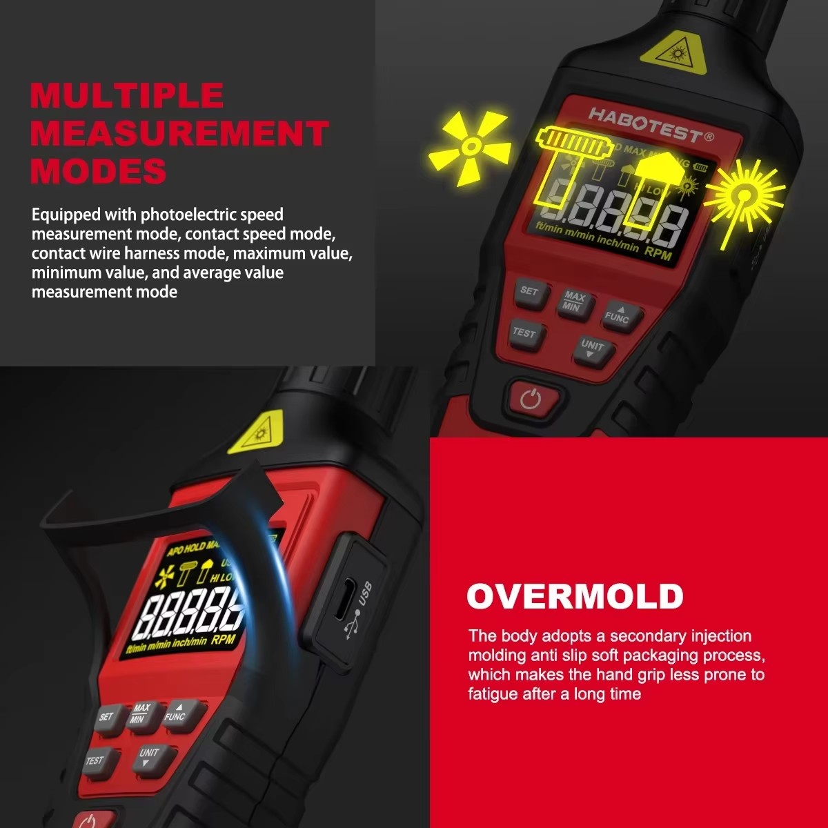 HABOTEST HT671 2-in-1 Digital  - đánh giá và giá Industrial Laser Tachometer